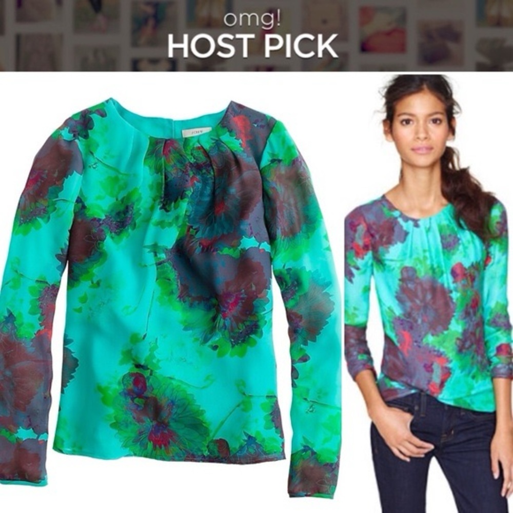 J. Crew Teal and Burgundy Floral Blouse